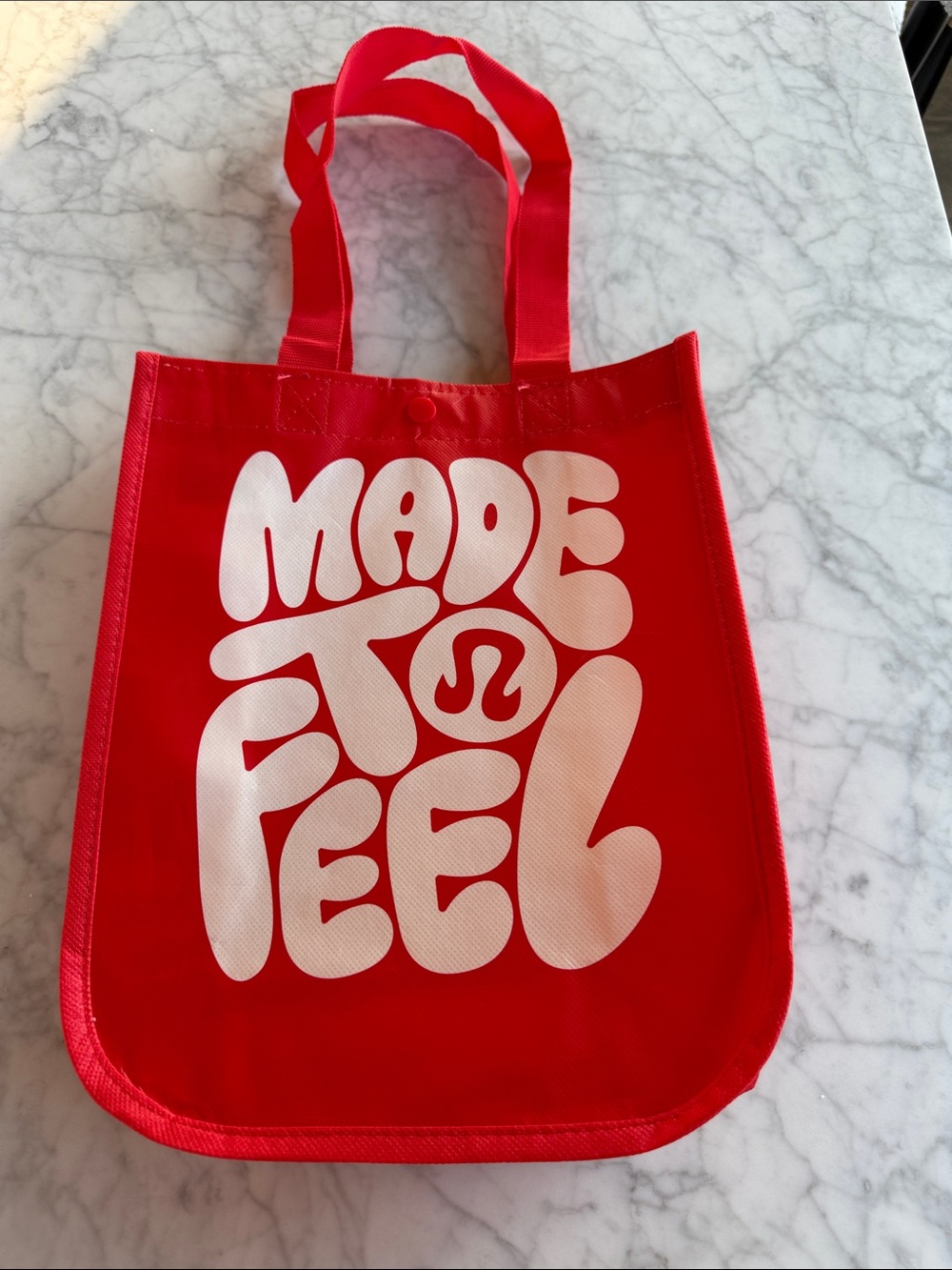 lululemon athletica reusable bag with White 'Made to Feel' Graphic